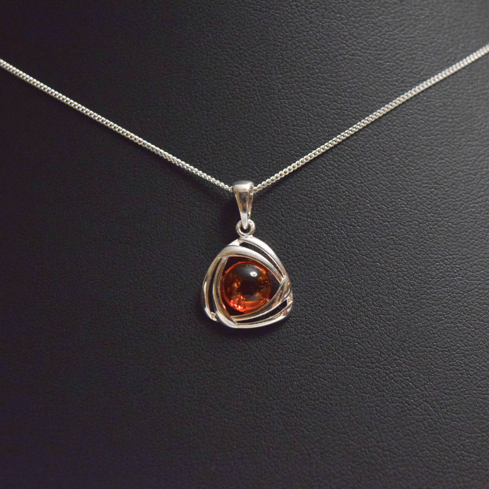 Cognac Charm - The Triangular Celtic Amber 925 Sterling Silver Necklace (Pendant with Sterling Silver Chain)