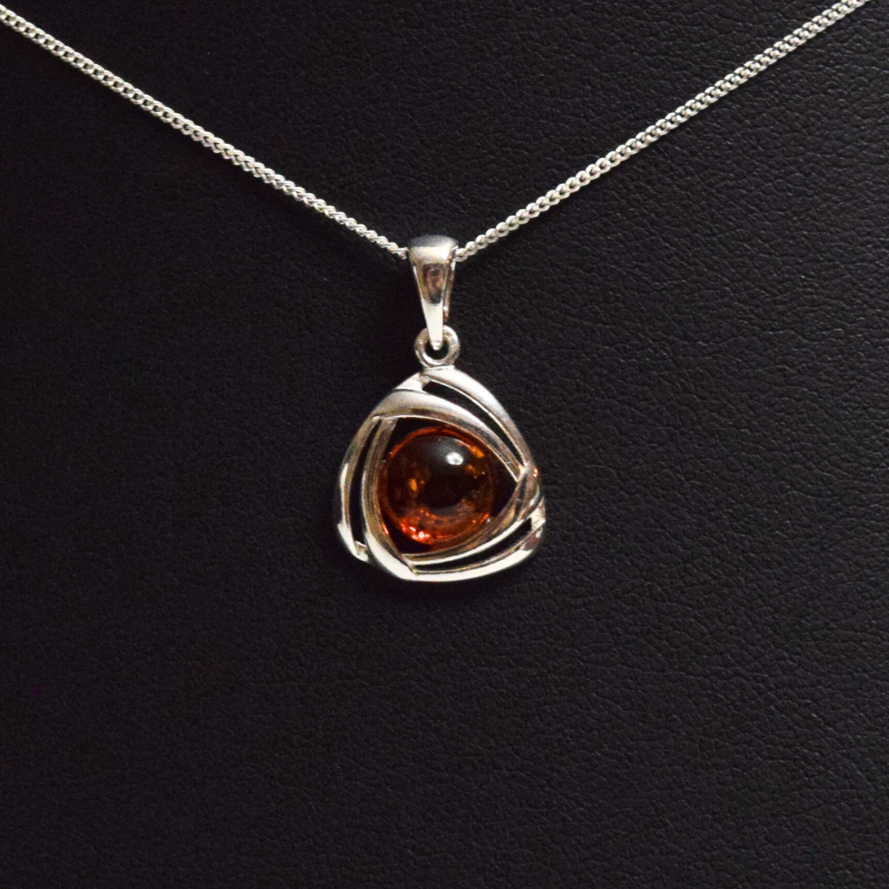 Cognac Charm - The Triangular Celtic Amber 925 Sterling Silver Necklace (Pendant with Sterling Silver Chain)