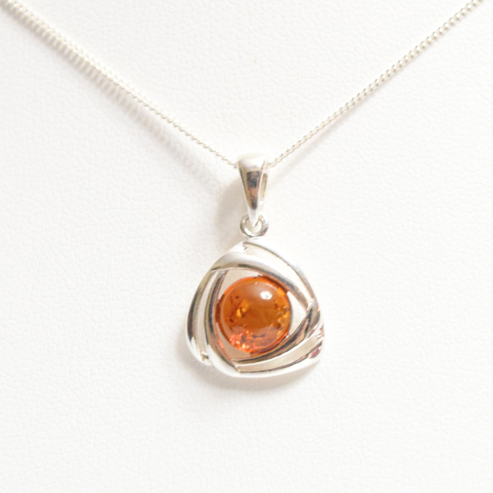 Cognac Charm - The Triangular Celtic Amber 925 Sterling Silver Necklace (Pendant with Sterling Silver Chain)