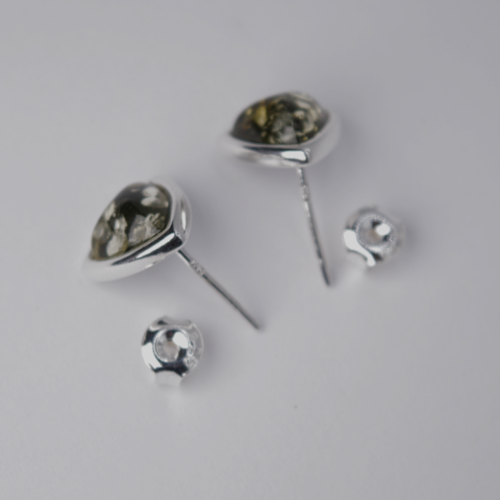 Emerald Edge - Modern Green Amber Triangular 925 Sterling Silver Stud Earrings