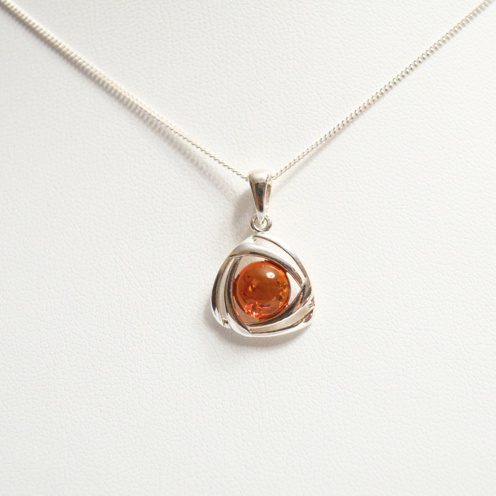 Cognac Charm - The Triangular Celtic Amber 925 Sterling Silver Necklace (Pendant with Sterling Silver Chain)