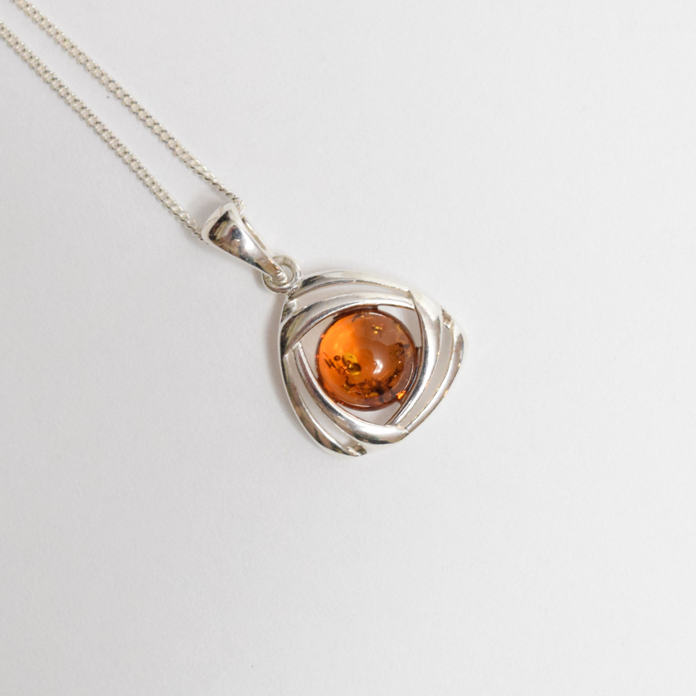 Cognac Charm - The Triangular Celtic Amber 925 Sterling Silver Necklace (Pendant with Sterling Silver Chain)