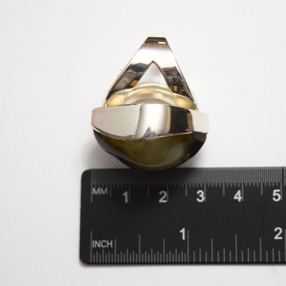 Verdant Vision - An Eye Catching Green Amber Ring in 925 Sterling Silver