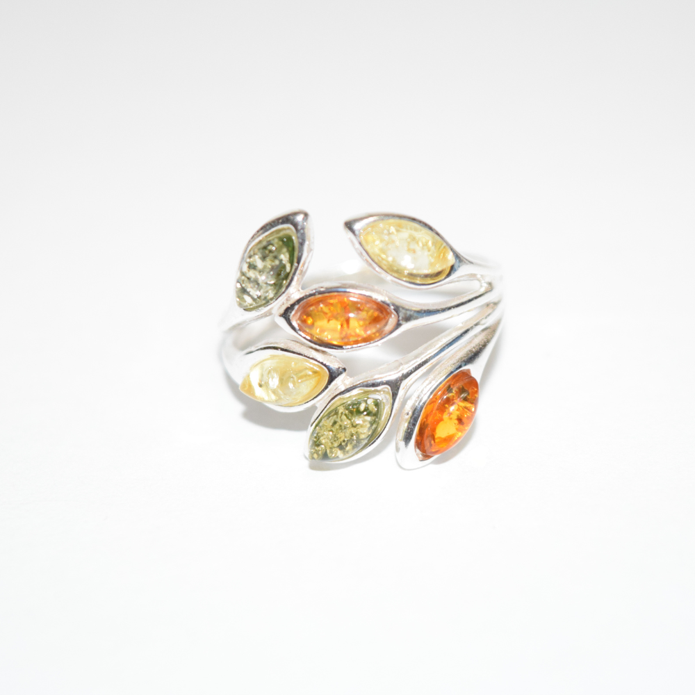 Amber Spectrum - Multicolor Baltic Amber 925 Sterling Silver Ring
