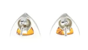 Cognac Vertex - Triangular Baltic Amber 925 Sterling Silver Stud Earrings