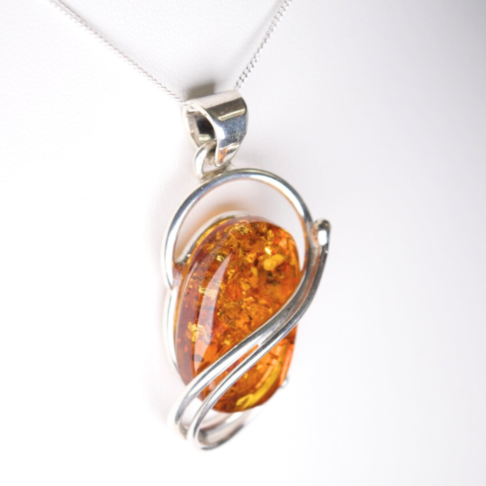 Behold the "Helix of Amber Light," - Baltic Amber Elegance in Twisted 925 Sterling Silver Necklace (Pendant with Sterling Silver Chain)