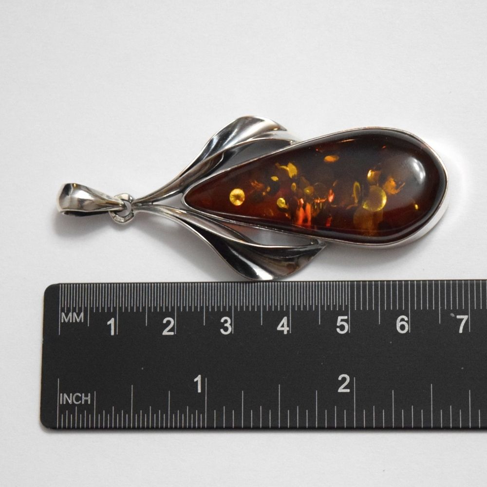 Amber Sails - 925 Sterling Silver Wrapped Brilliant Baltic Amber Necklace (Pendant with Sterling Silver Chain)