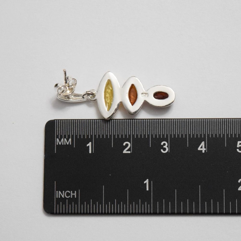 Amber Cascade - Modern Tri-Tone Baltic Amber 925 Sterling Silver Drop Earrings