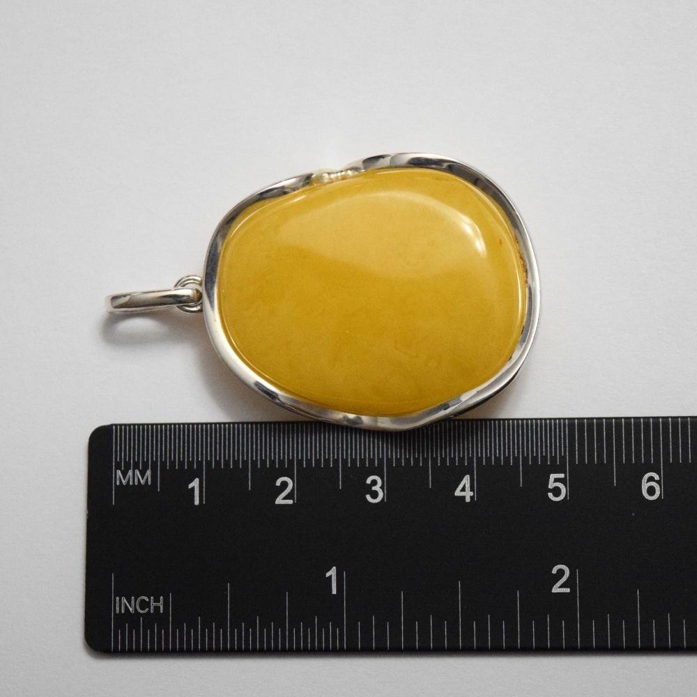 Lemon Luminescence - 925 Sterling Silver Encased Baltic Amber Necklace (Pendant with Sterling Silver Chain)