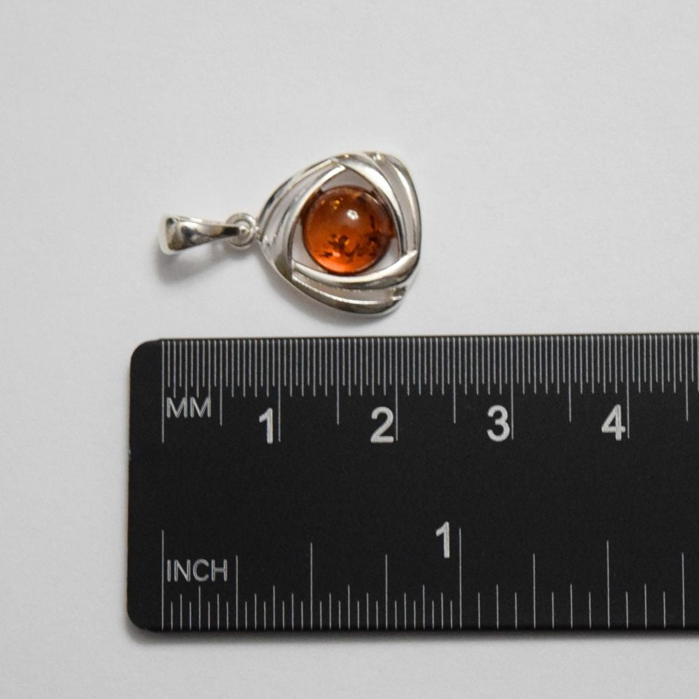 Cognac Charm - The Triangular Celtic Amber 925 Sterling Silver Necklace (Pendant with Sterling Silver Chain)