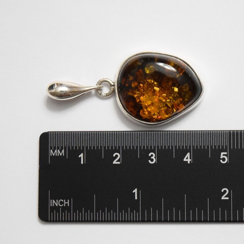 Cognac Essence - 925 Sterling Silver Embraced Baltic Amber Necklace (Pendant with Sterling Silver Chain)