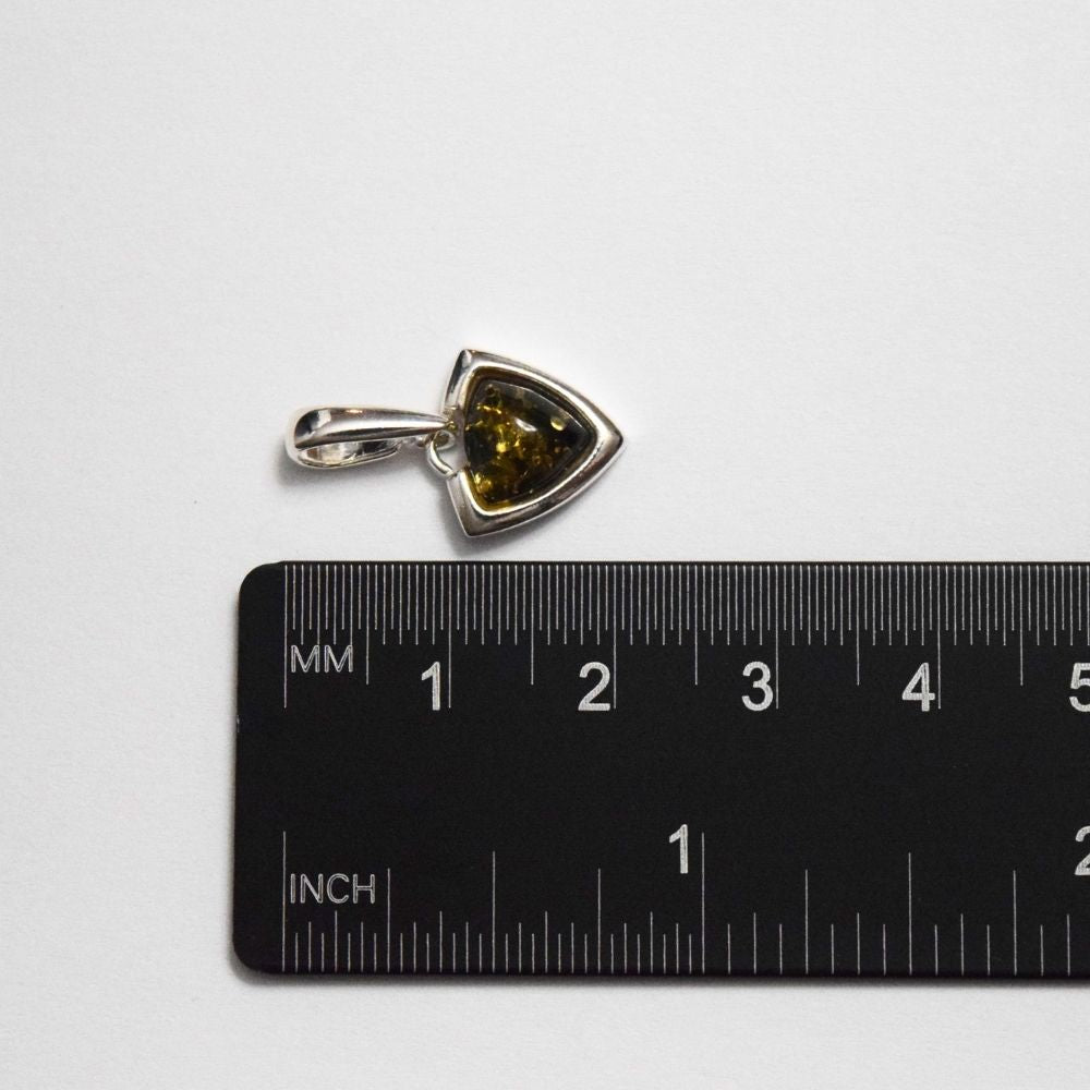 Emerald Edge - Modern Green Amber Triangular 925 Sterling Silver Necklace (Pendant with Sterling Silver Chain)