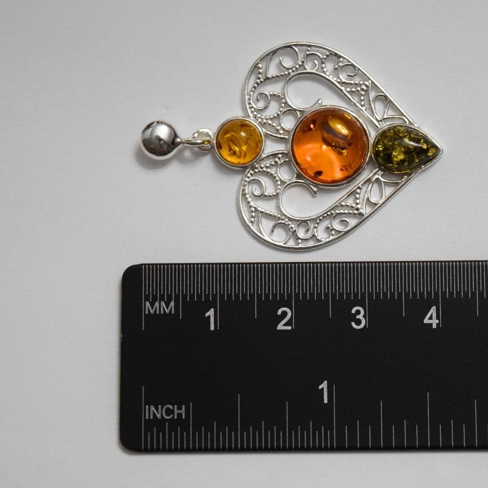 Amber Heart Symphony - Tricolor Baltic Amber 925 Sterling Silver Drop Earrings
