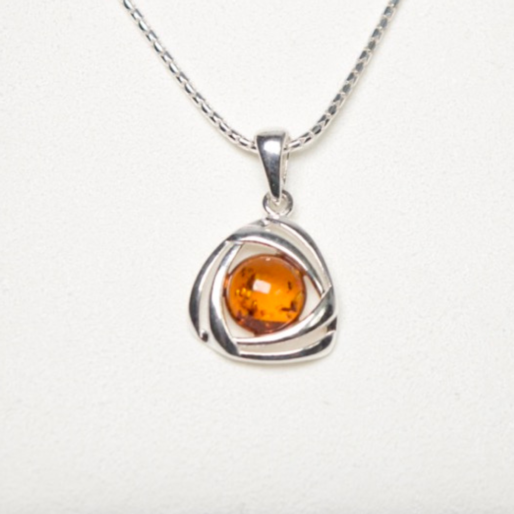 Cognac Charm - The Triangular Celtic Amber 925 Sterling Silver Necklace (Pendant with Sterling Silver Chain)