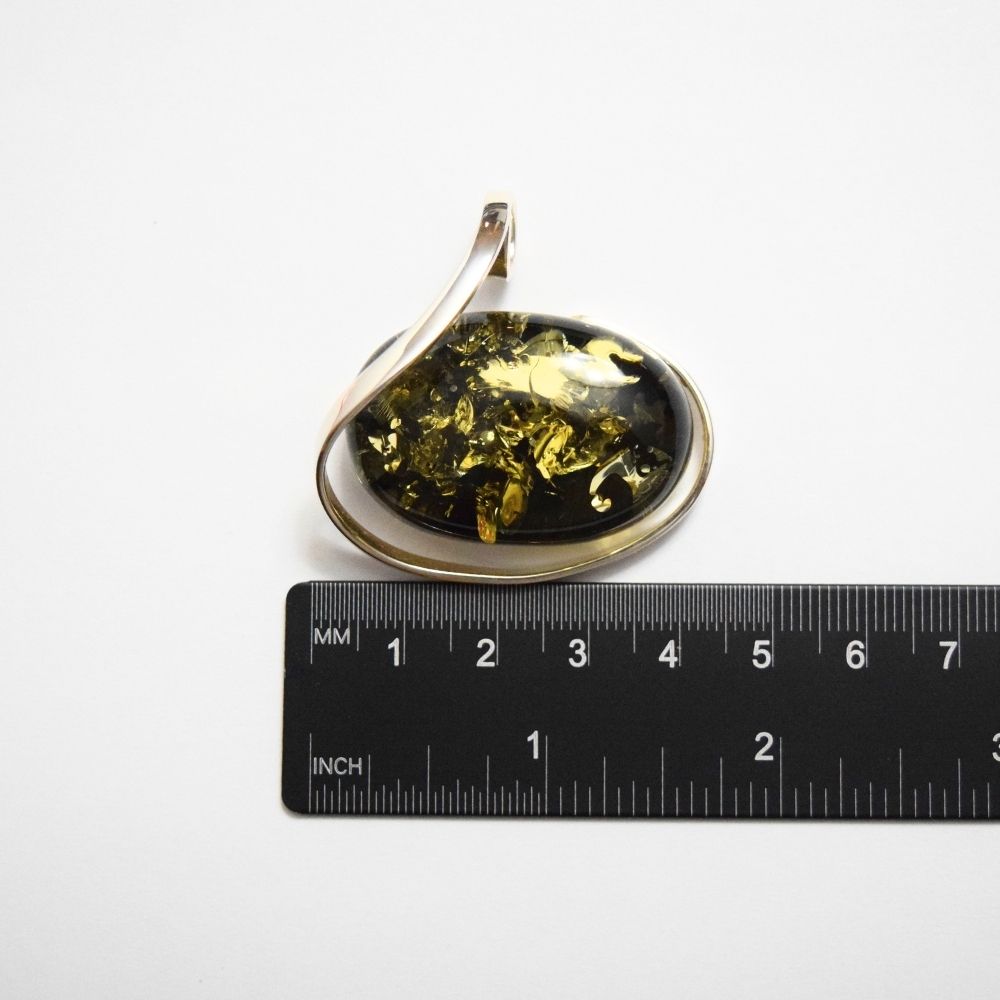 Verdant Twist - The Olive Essence Amber 925 Sterling Silver Necklace (Pendant with Sterling Silver Chain)