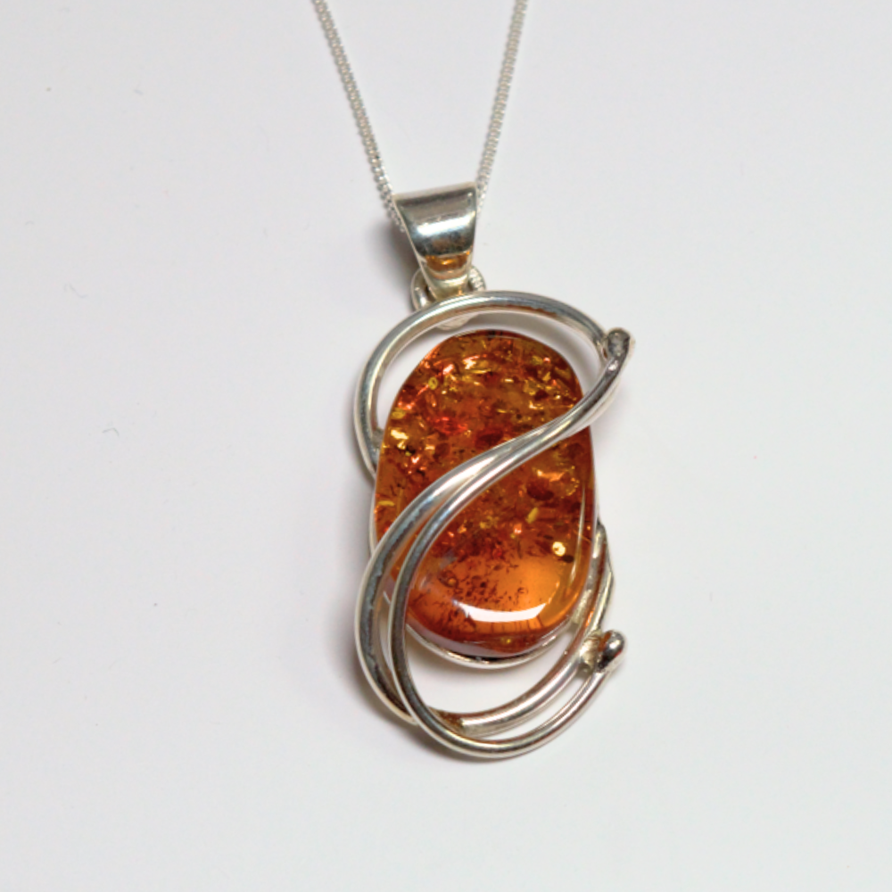 Behold the "Helix of Amber Light," - Baltic Amber Elegance in Twisted 925 Sterling Silver Necklace (Pendant with Sterling Silver Chain)