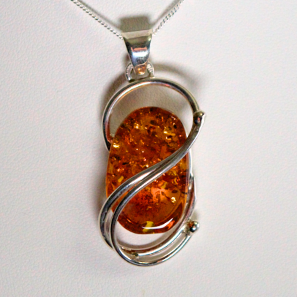 Behold the "Helix of Amber Light," - Baltic Amber Elegance in Twisted 925 Sterling Silver Necklace (Pendant with Sterling Silver Chain)