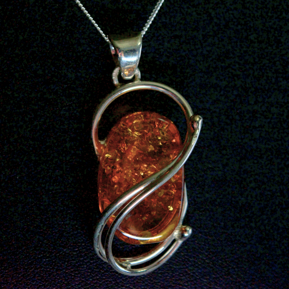 Behold the "Helix of Amber Light," - Baltic Amber Elegance in Twisted 925 Sterling Silver Necklace (Pendant with Sterling Silver Chain)