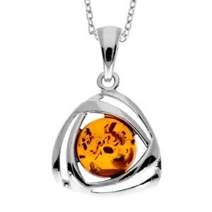 Cognac Charm - The Triangular Celtic Amber 925 Sterling Silver Necklace (Pendant with Sterling Silver Chain)