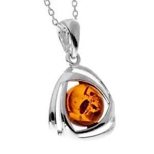 Cognac Charm - The Triangular Celtic Amber 925 Sterling Silver Necklace (Pendant with Sterling Silver Chain)