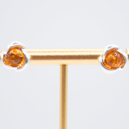 Amber Blossom Petals - Petite Cognac Baltic Amber 925 Sterling Silver Stud Earrings