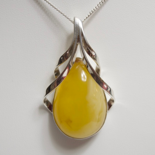 Ethereal Drift - The Silk Sail Amber 925 Sterling Silver Necklace (Pendant with Sterling Silver Chain)