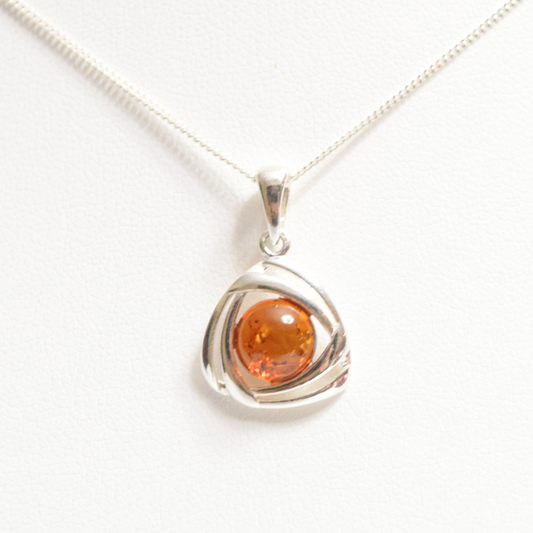 Cognac Charm - The Triangular Celtic Amber 925 Sterling Silver Necklace (Pendant with Sterling Silver Chain)