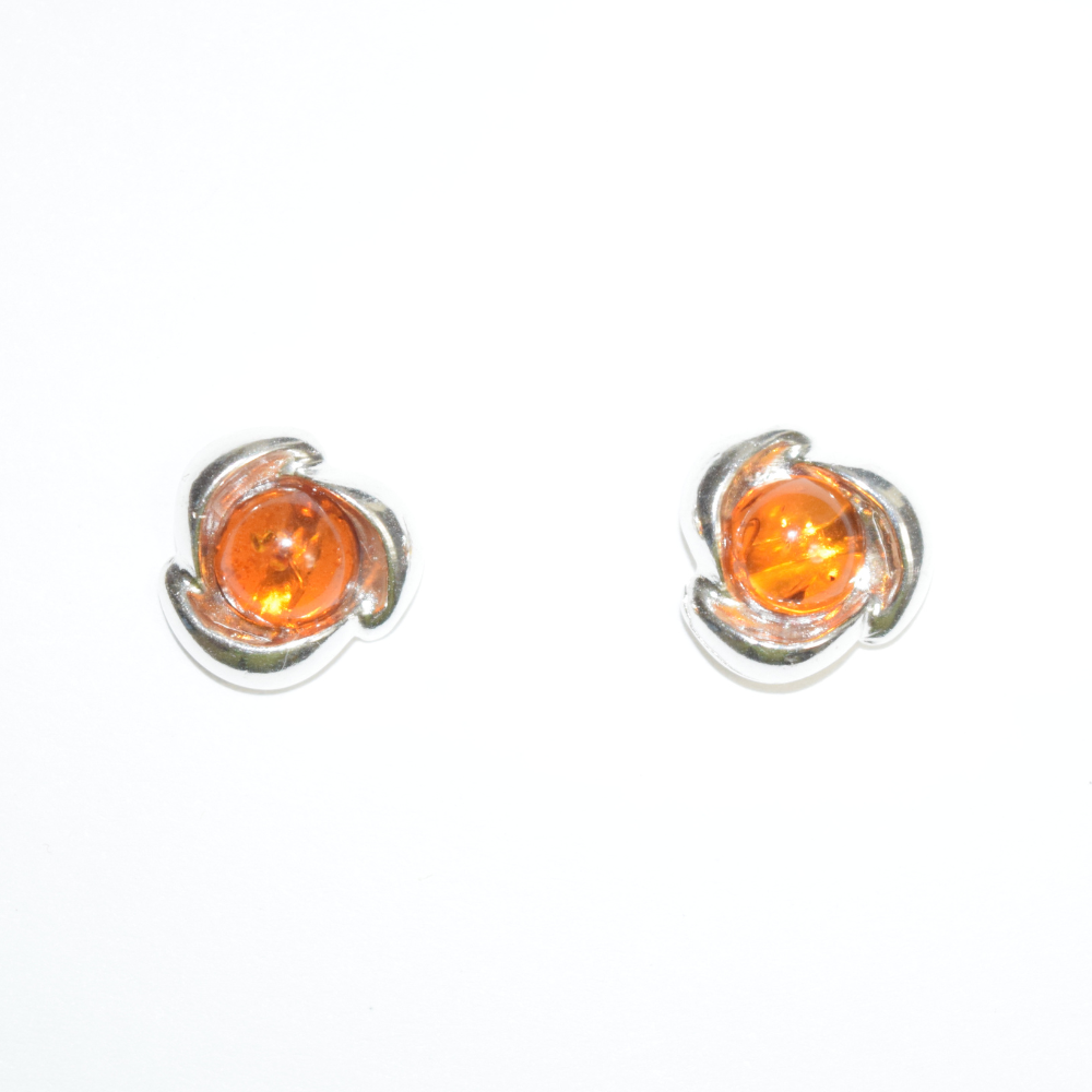 Amber Blossom Petals - Petite Cognac Baltic Amber 925 Sterling Silver Stud Earrings