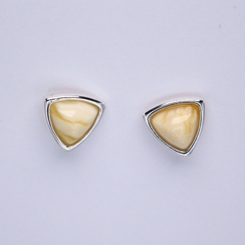 Lemon Light - Lemon Baltic Amber 925 Sterling Silver Triangular Stud Earrings