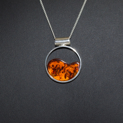 Cognac Harmony - The Encircled Amber Luminescence 925 Sterling Silver Necklace (Pendant with Sterling Silver Chain)