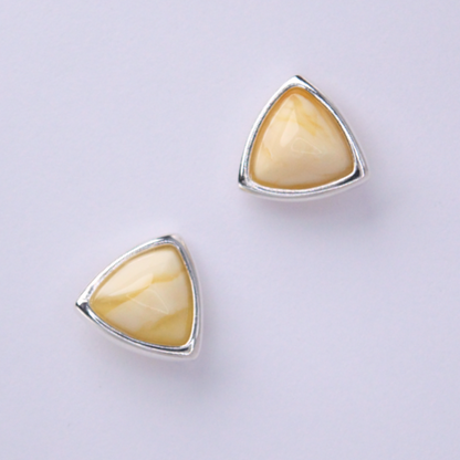 Lemon Light - Lemon Baltic Amber 925 Sterling Silver Triangular Stud Earrings