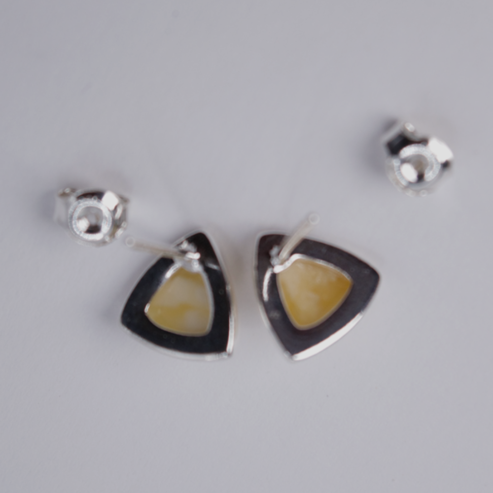 Lemon Light - Lemon Baltic Amber 925 Sterling Silver Triangular Stud Earrings