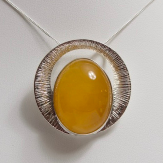 Sunrise Splendor - The Amber Radiant Glow 925 Sterling Silver Necklace (Pendant with Sterling Silver Chain)