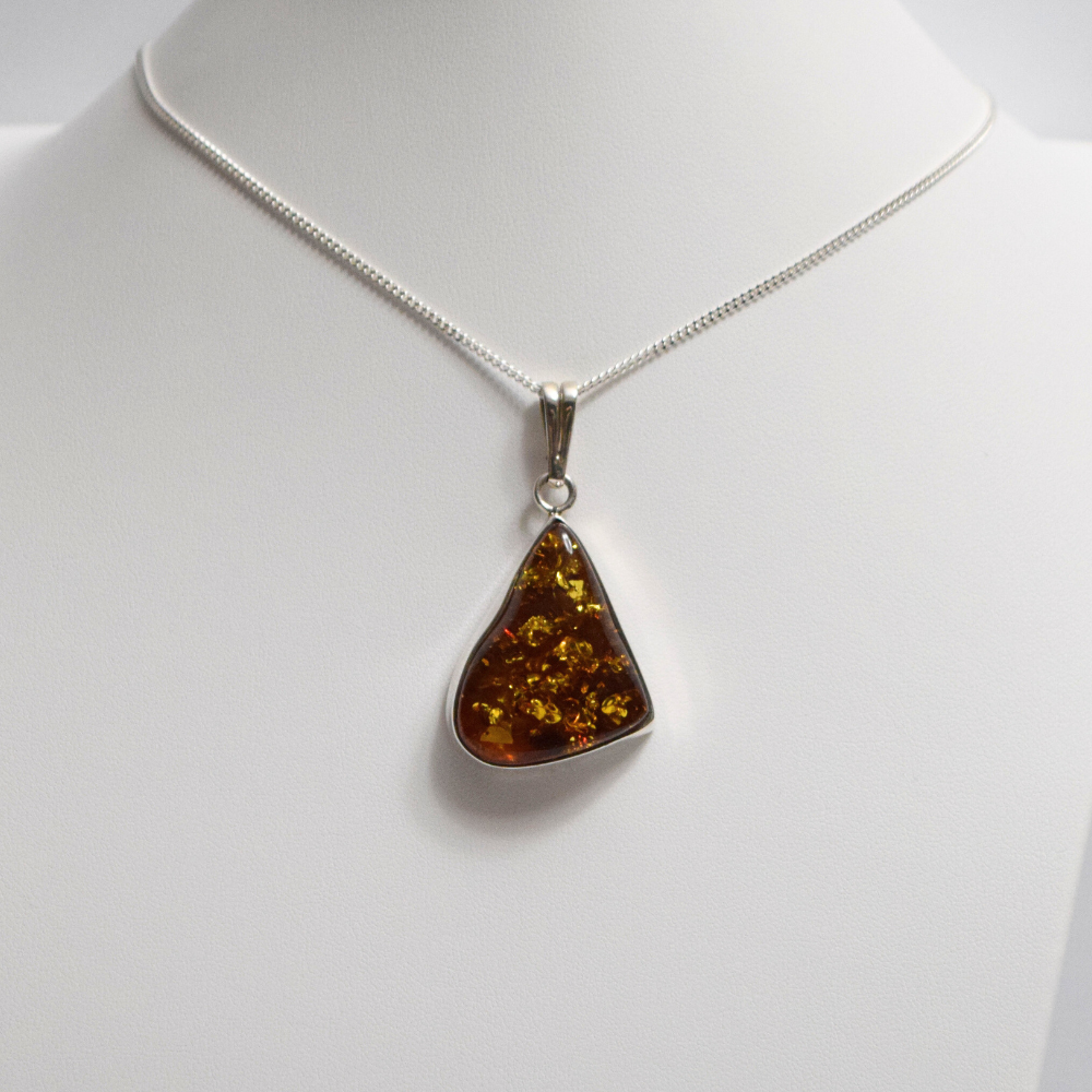 Baltic Brilliance - Triangular Cognac Amber 925 Sterling Silver Necklace (Pendant with Sterling Silver Chain)