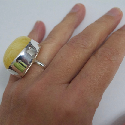 Lemon Zest - The Butterscotch Amber Arc 925 Sterling Silver Ring