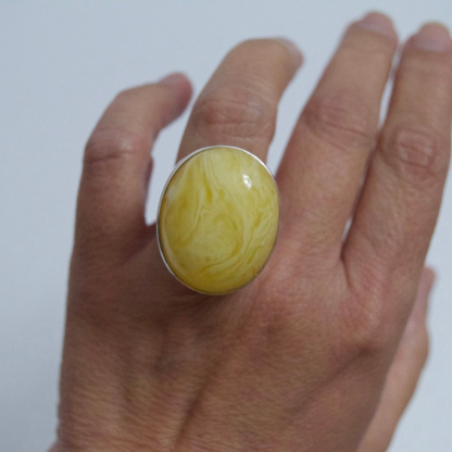 Lemon Zest - The Butterscotch Amber Arc 925 Sterling Silver Ring