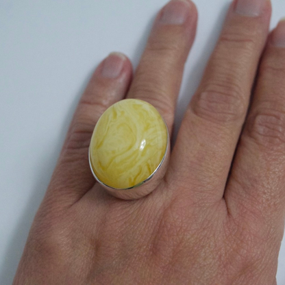 Lemon Zest - The Butterscotch Amber Arc 925 Sterling Silver Ring