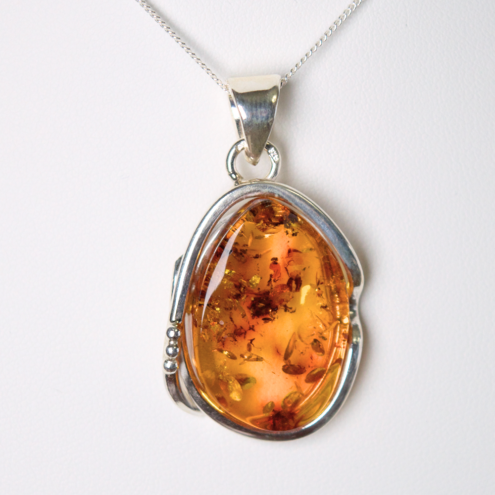 Cognac Cascade - Amber Elegance 925 Sterling Silver Necklace (Pendant with Sterling Silver Chain)