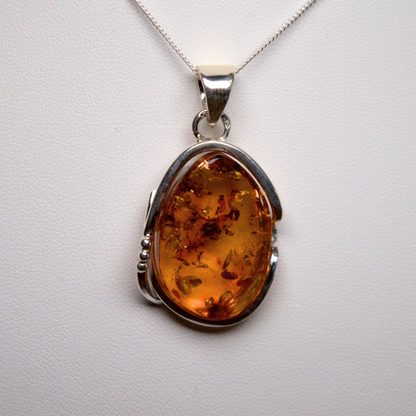 Cognac Cascade - Amber Elegance 925 Sterling Silver Necklace (Pendant with Sterling Silver Chain)