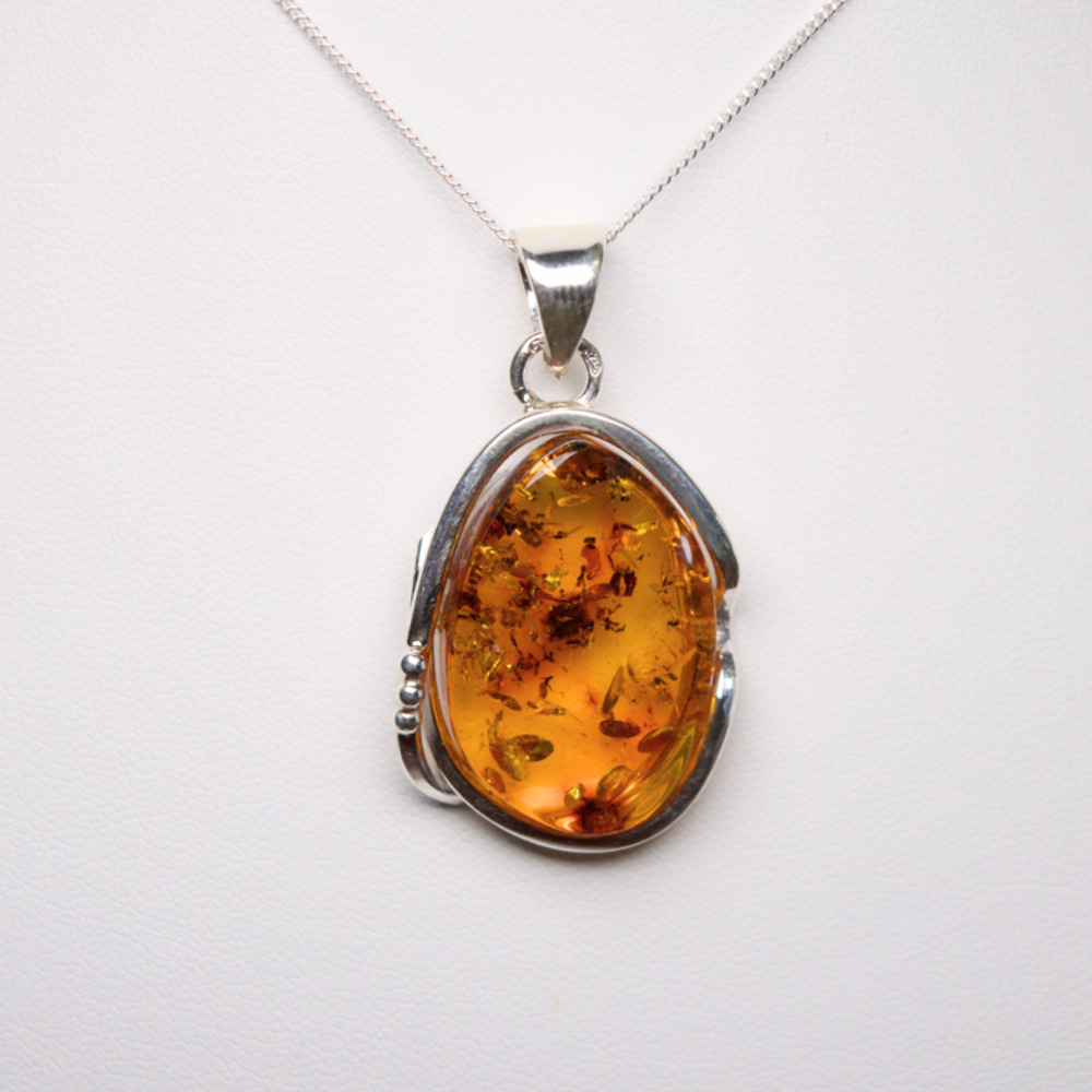 Cognac Cascade - Amber Elegance 925 Sterling Silver Necklace (Pendant with Sterling Silver Chain)