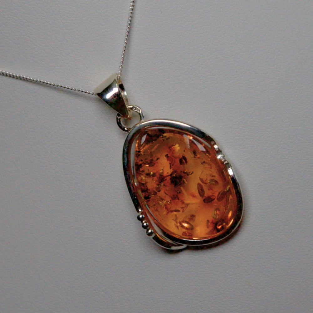 Cognac Cascade - Amber Elegance 925 Sterling Silver Necklace (Pendant with Sterling Silver Chain)