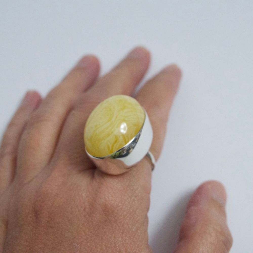 Lemon Zest - The Butterscotch Amber Arc 925 Sterling Silver Ring