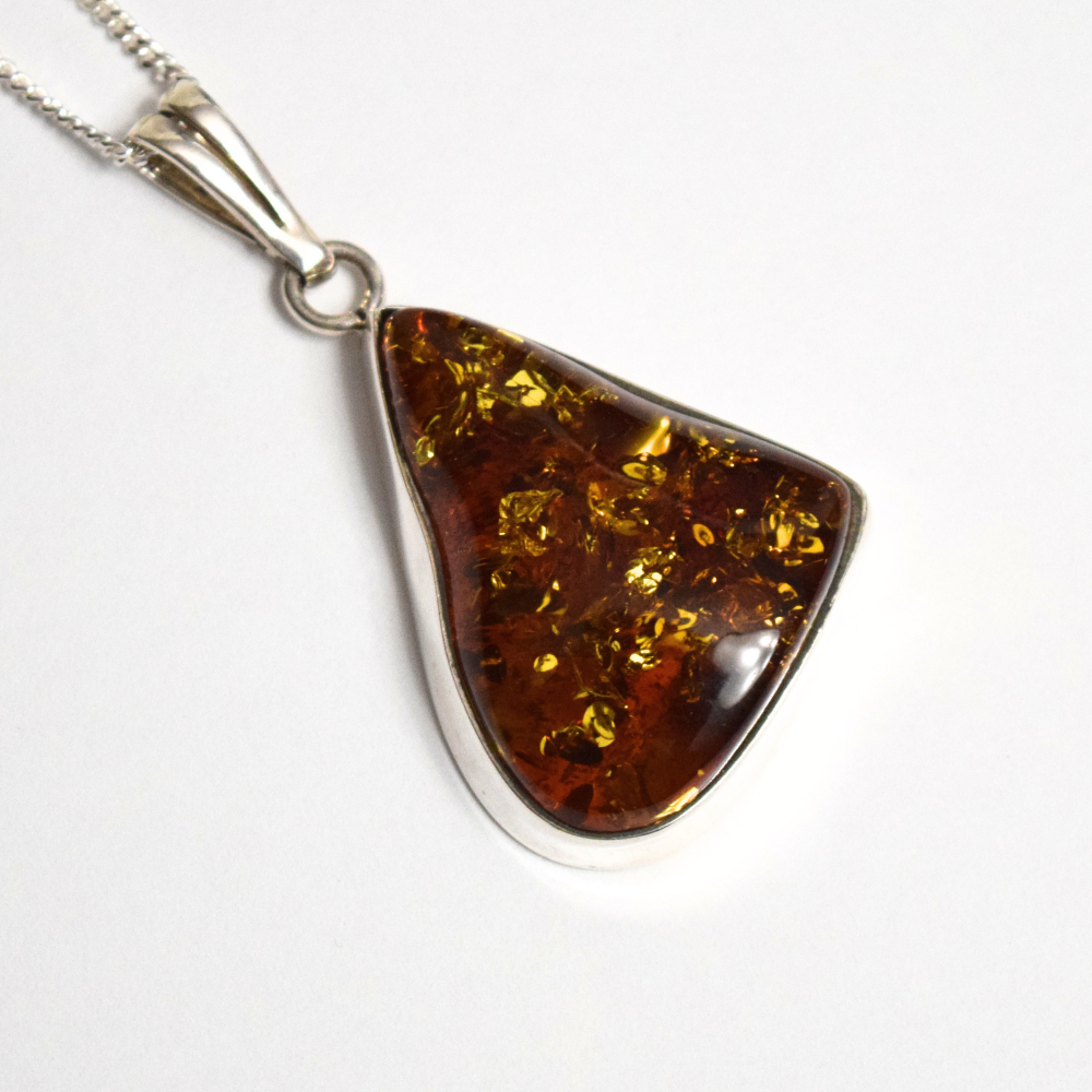 Baltic Brilliance - Triangular Cognac Amber 925 Sterling Silver Necklace (Pendant with Sterling Silver Chain)