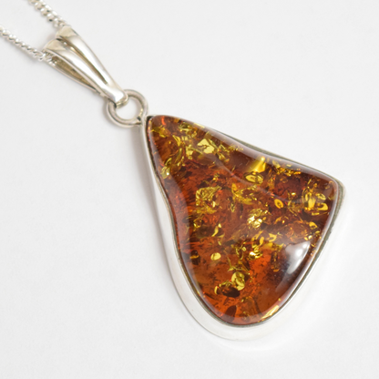 Baltic Brilliance - Triangular Cognac Amber 925 Sterling Silver Necklace (Pendant with Sterling Silver Chain)