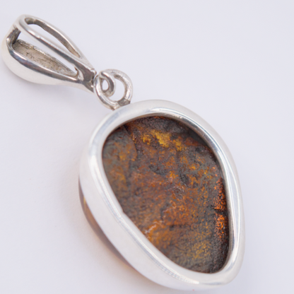 Cognac Essence - 925 Sterling Silver Embraced Baltic Amber Necklace (Pendant with Sterling Silver Chain)