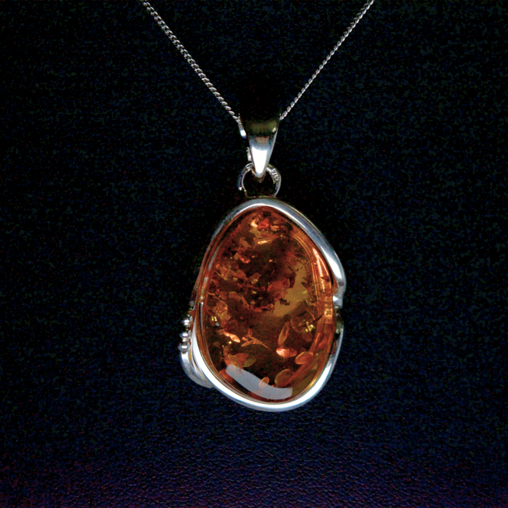 Cognac Cascade - Amber Elegance 925 Sterling Silver Necklace (Pendant with Sterling Silver Chain)