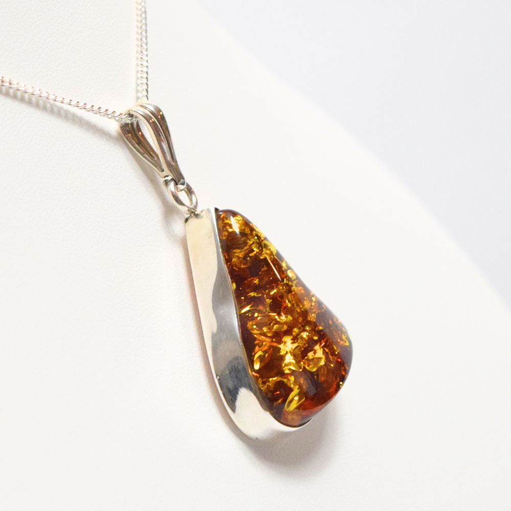 Baltic Brilliance - Triangular Cognac Amber 925 Sterling Silver Necklace (Pendant with Sterling Silver Chain)