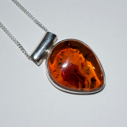 Cognac Elegance - The Amber Teardrop Vision 925 Sterling Silver Necklace (Pendant with Sterling Silver Chain)