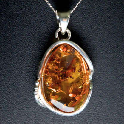 Cognac Cascade - Amber Elegance 925 Sterling Silver Necklace (Pendant with Sterling Silver Chain)