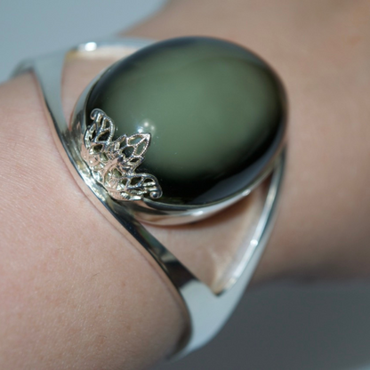 Verdant Whisper - The Olive Leaf Embrace 925 Sterling Silver Bangle